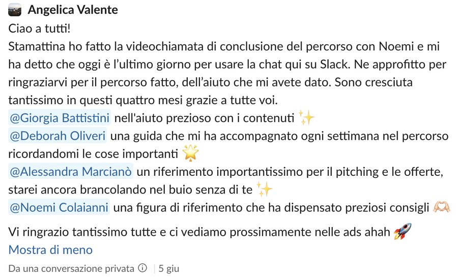 Messaggio di Angelica Valente sul percorso
