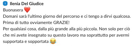 Messaggio di Ilenia Del Giudice sul percorso