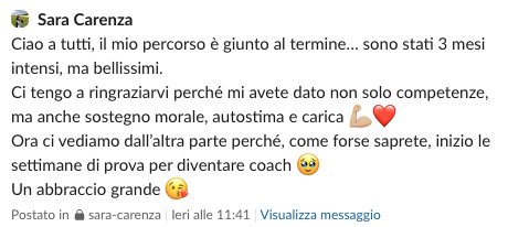 Messaggio di Sara Carenza sul percorso